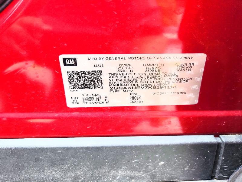 56502846 :رقم المزاد ، 2GNAXUEV7K6194118 vin ، 2019 Chevrolet Equinox مزاد بيع