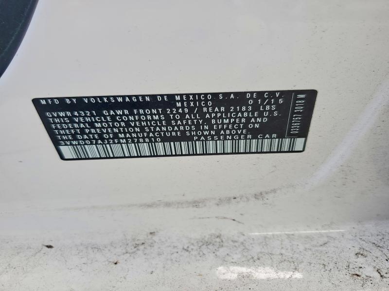 Aukcja sprzedaży 2015 Volkswagen Jetta, vin: 3VWD07AJ2FM278810, numer aukcji: 58117116