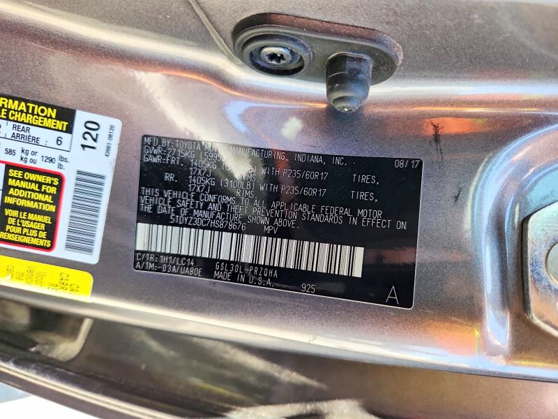 Продажа на аукционе авто 2017 Toyota Sienna, vin: 5TDYZ3DC7HS878676, номер лота: 59005006
