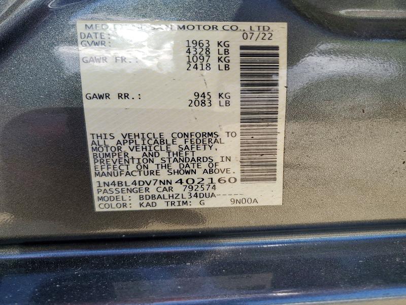 2022 Nissan Altima მანქანა იყიდება აუქციონზე, vin: 1N4BL4DV7NN402160, აუქციონის ნომერი: 55979916