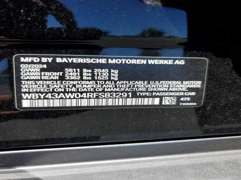 Aukcja sprzedaży 2024 Bmw I4, vin: WBY43AW04RFS83291, numer aukcji: 57145076