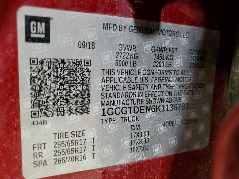 Aukcja sprzedaży 2019 Chevrolet Colorado, vin: 1GCGTDEN6K1136793, numer aukcji: 58099496