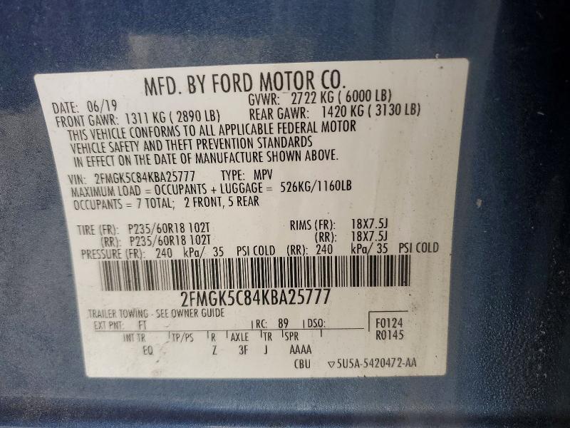 Продажа на аукционе авто 2019 Ford Flex, vin: 2FMGK5C84KBA25777, номер лота: 57028136