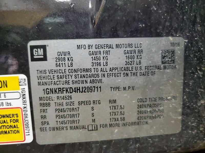 Продажа на аукционе авто 2017 Chevrolet Traverse, vin: 1GNKRFKD4HJ209711, номер лота: 57174126