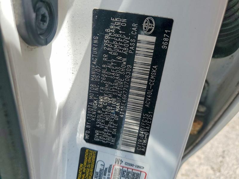 2007 Toyota Camry მანქანა იყიდება აუქციონზე, vin: 4T1BE46K77U706309, აუქციონის ნომერი: 55372916