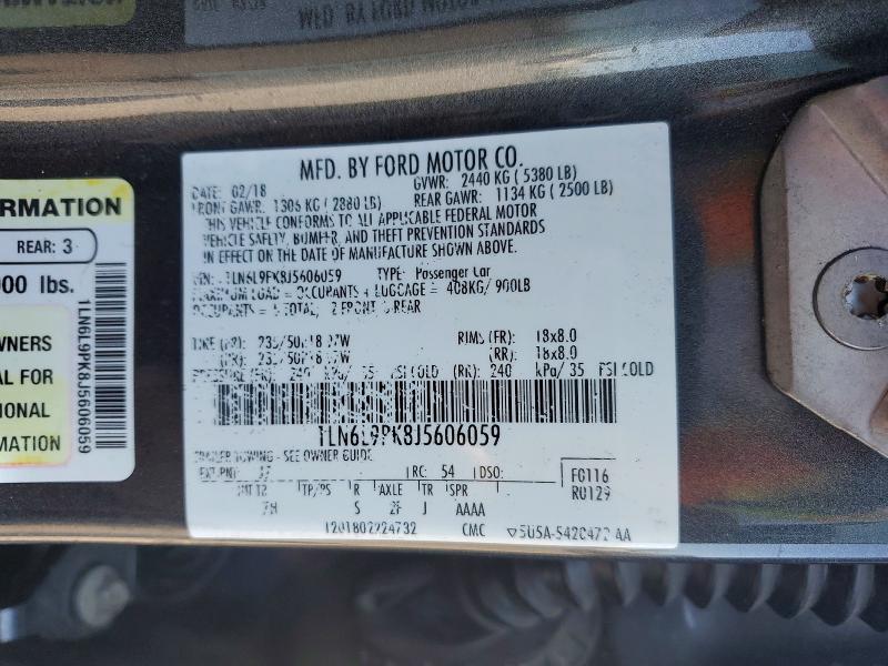 54766486 :رقم المزاد ، 1LN6L9PK8J5606059 vin ، 2018 Lincoln Continental مزاد بيع
