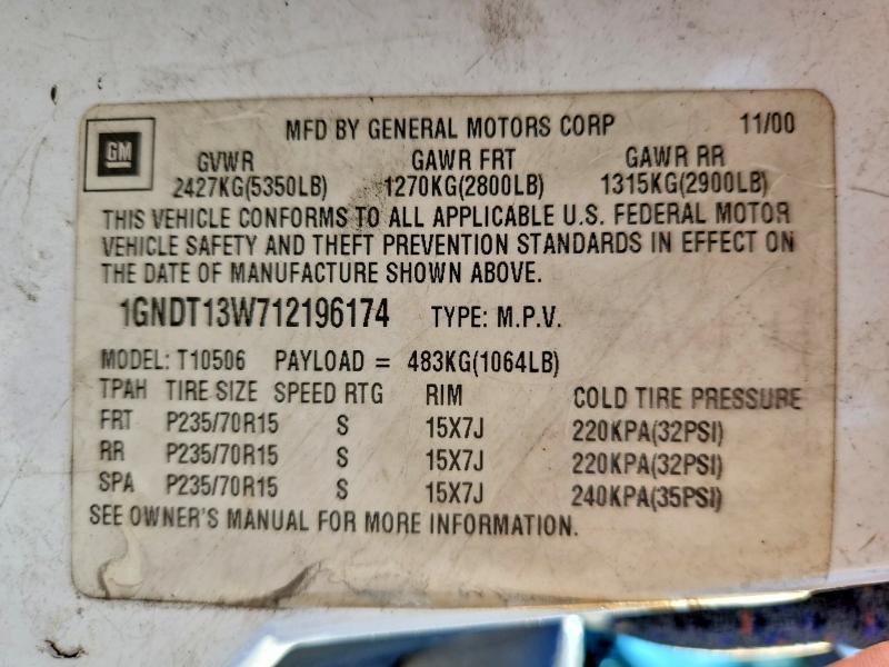 Продаж на аукціоні авто 2001 Chevrolet Blazer, vin: 1GNDT13W712196174, номер лоту: 56848646