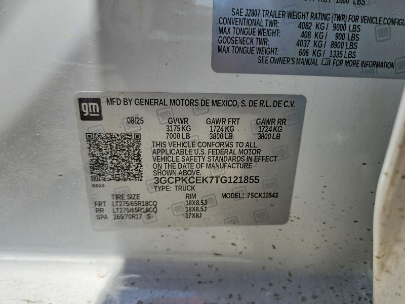Aukcja sprzedaży 2026 Chevrolet Silverado, vin: 3GCPKCEK7TG121855, numer aukcji: 57498736