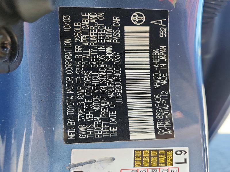 Aukcja sprzedaży 2004 Toyota Prius, vin: JTDKB20U740010337, numer aukcji: 56245816