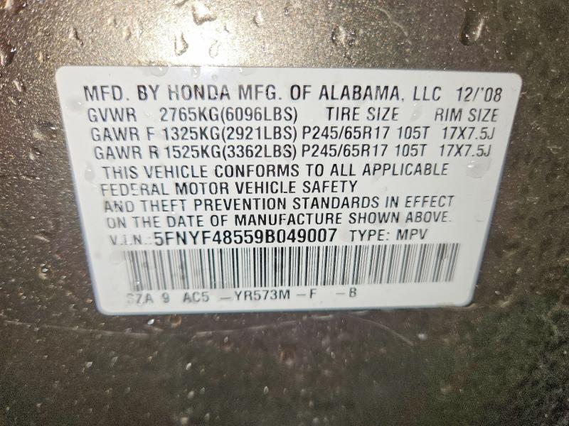 Auction sale of the 2009 Honda Pilot, vin: 5FNYF48559B049007, lot number: 58180006