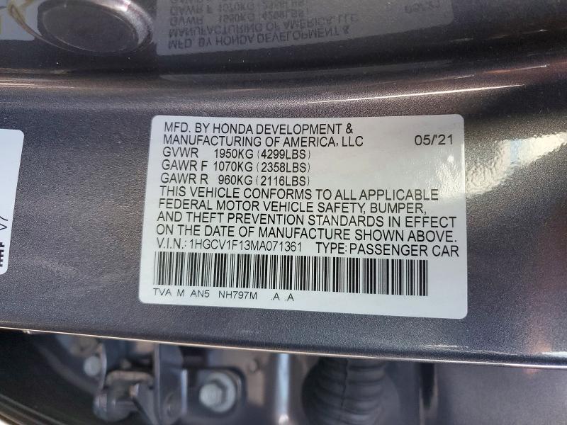 55991566 :رقم المزاد ، 1HGCV1F13MA071361 vin ، 2021 Honda Accord مزاد بيع