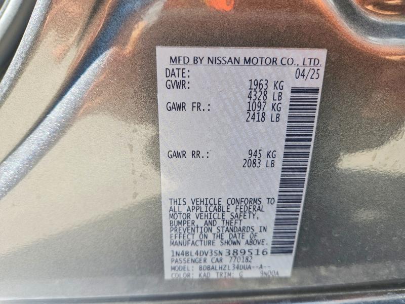 Auction sale of the 2025 Nissan Altima, vin: 1N4BL4DV3SN389516, lot number: 58480006