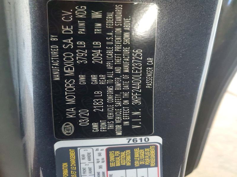 Aukcja sprzedaży 2020 Kia Forte, vin: 3KPF24AD0LE237256, numer aukcji: 59080206