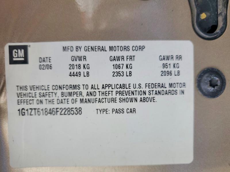 56736376 :رقم المزاد ، 1G1ZT61846F228538 vin ، 2006 Chevrolet Malibu مزاد بيع