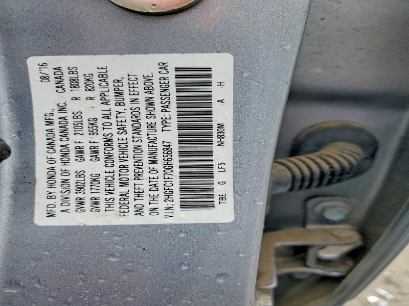 Aukcja sprzedaży 2016 Honda Civic, vin: 2HGFC1F70GH656847, numer aukcji: 58610756