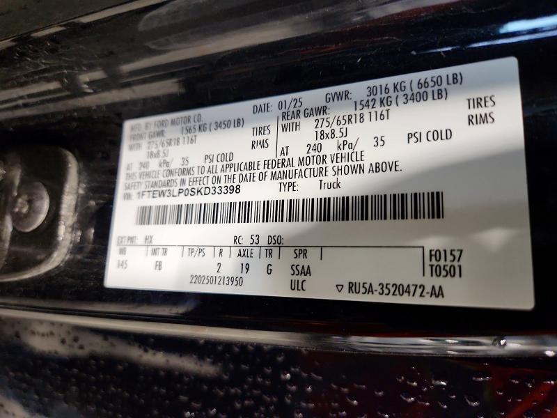 2025 Ford F150 მანქანა იყიდება აუქციონზე, vin: 1FTEW3LP0SKD33398, აუქციონის ნომერი: 55501576