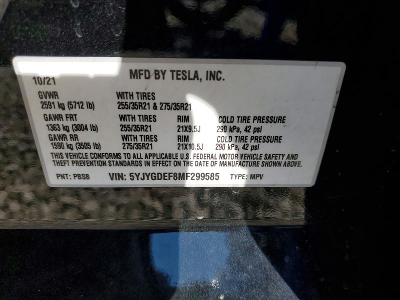 Продаж на аукціоні авто 2021 Tesla Model Y, vin: 5YJYGDEF8MF299585, номер лоту: 57069016