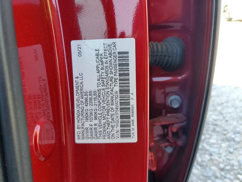 Продаж на аукціоні авто 2021 Honda Accord, vin: 1HGCV1F54MA078239, номер лоту: 58715026