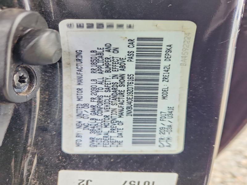 59012116 :رقم المزاد ، 1NXBU40E19Z076165 vin ، 2009 Toyota Corolla مزاد بيع