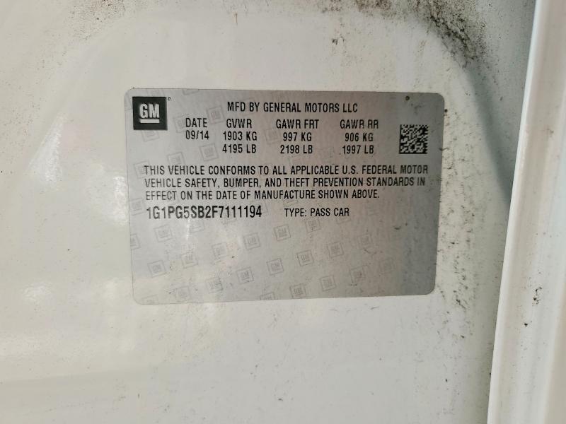 2015 Chevrolet Cruze მანქანა იყიდება აუქციონზე, vin: 1G1PG5SB2F7111194, აუქციონის ნომერი: 58460616