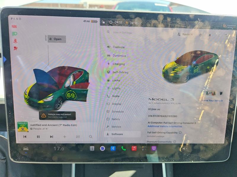57092946 :رقم المزاد ، 5YJ3E1EAXLF615280 vin ، 2020 Tesla Model 3 مزاد بيع