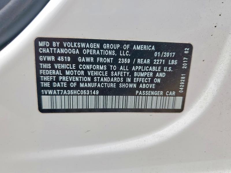 56468806 :رقم المزاد ، 1VWAT7A35HC053149 vin ، 2017 Volkswagen Passat مزاد بيع