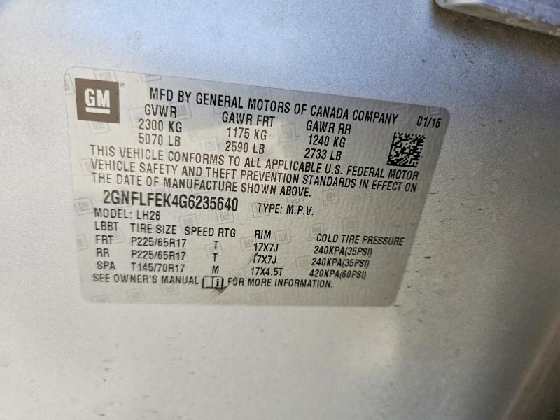 Продажа на аукционе авто 2016 Chevrolet Equinox, vin: 2GNFLFEK4G6235640, номер лота: 56125666