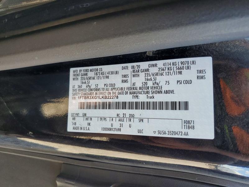 57243726 :رقم المزاد ، 1FTBR3XG1LKB22278 vin ، 2020 Ford Transit مزاد بيع