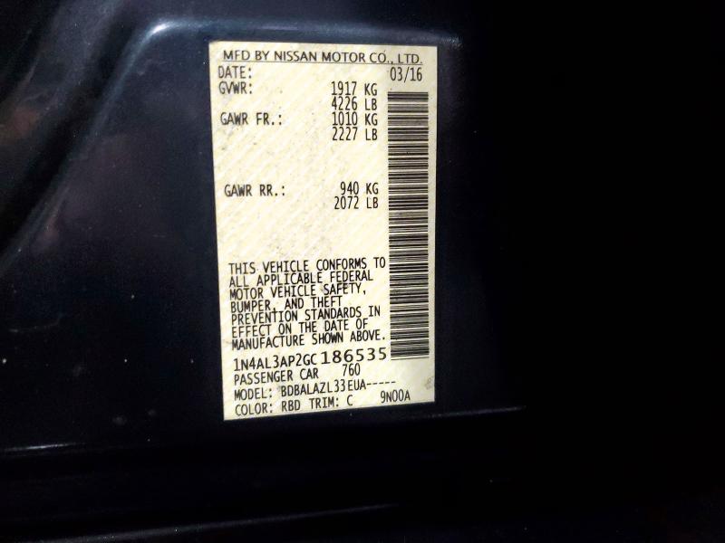 Продажа на аукционе авто 2016 Nissan Altima, vin: 1N4AL3AP2GC186535, номер лота: 58376096
