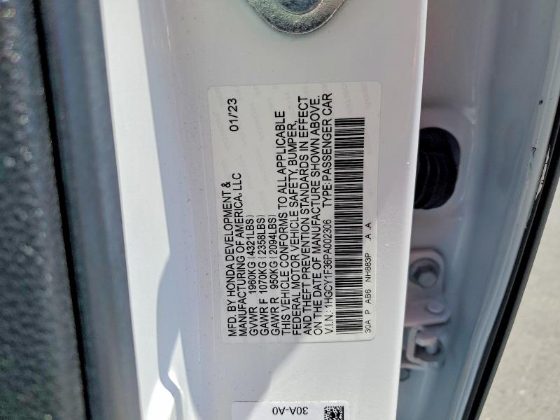 58218536 :رقم المزاد ، 1HGCY1F36PA002306 vin ، 2023 Honda Accord مزاد بيع