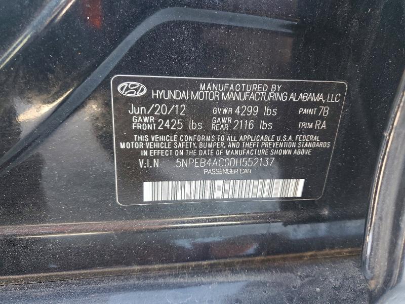 Aukcja sprzedaży 2013 Hyundai Sonata, vin: 5NPEB4AC0DH552137, numer aukcji: 57841536