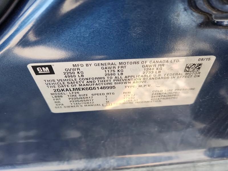 2016 Gmc Terrain მანქანა იყიდება აუქციონზე, vin: 2GKALMEK6G6148995, აუქციონის ნომერი: 55777206