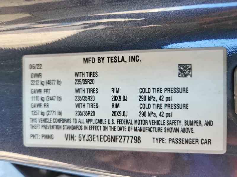 Продаж на аукціоні авто 2022 Tesla Model 3, vin: 5YJ3E1EC6NF277798, номер лоту: 58293446