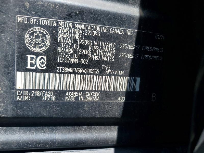 2024 Toyota Rav4 მანქანა იყიდება აუქციონზე, vin: 2T3BWRFV6RW200565, აუქციონის ნომერი: 55053116