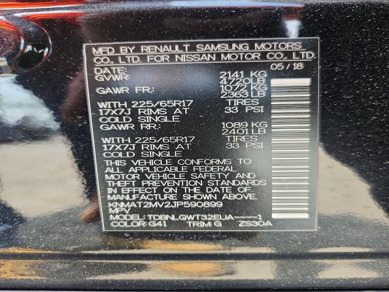 2018 Nissan Rogue მანქანა იყიდება აუქციონზე, vin: KNMAT2MV2JP590899, აუქციონის ნომერი: 56103506