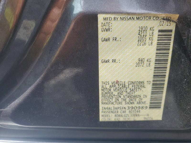 2015 Nissan Altima მანქანა იყიდება აუქციონზე, vin: 1N4AL3AP5FN390989, აუქციონის ნომერი: 56676766