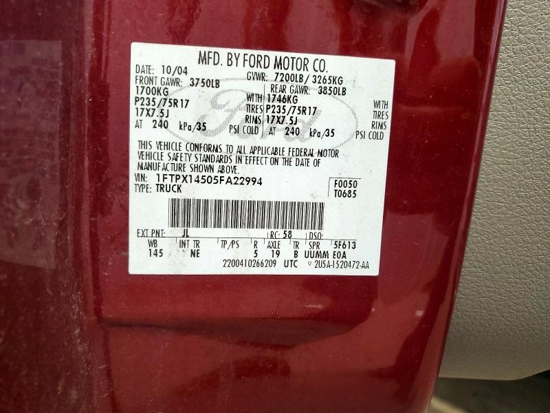 Aukcja sprzedaży 2005 Ford F150, vin: 1FTPX14505FA22994, numer aukcji: 57262596