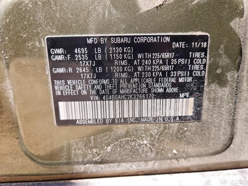 Продаж на аукціоні авто 2019 Subaru Outback, vin: 4S4BSAHC2K3266172, номер лоту: 55737576