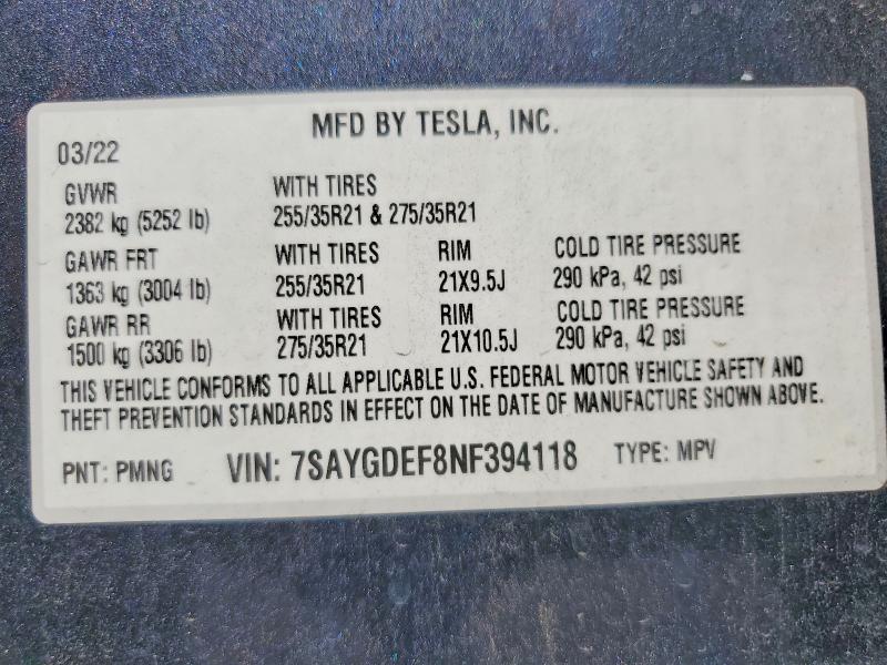 Aukcja sprzedaży 2022 Tesla Model Y, vin: 7SAYGDEF8NF394118, numer aukcji: 56159516