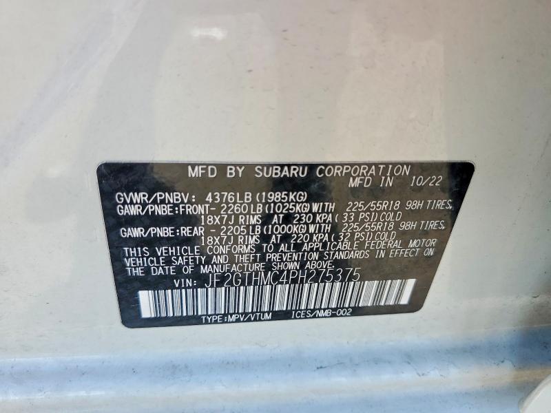 Продаж на аукціоні авто 2023 Subaru Crosstrek, vin: JF2GTHMC4PH275375, номер лоту: 56167486