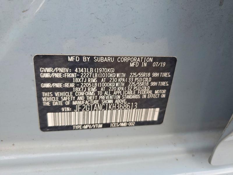 2019 Subaru Crosstrek მანქანა იყიდება აუქციონზე, vin: JF2GTANC1KH368613, აუქციონის ნომერი: 59245166