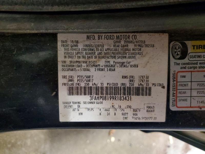 2009 Ford Fusion მანქანა იყიდება აუქციონზე, vin: 3FAHP08199R183431, აუქციონის ნომერი: 56509366