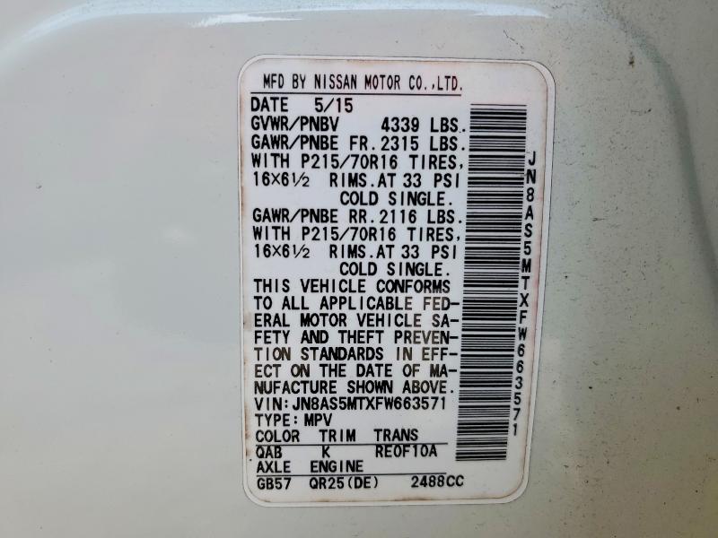 Aukcja sprzedaży 2015 Nissan Rogue Select, vin: JN8AS5MTXFW663571, numer aukcji: 85606625