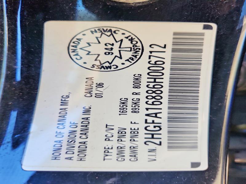 2006 Honda Civic მანქანა იყიდება აუქციონზე, vin: 2HGFA16886H006712, აუქციონის ნომერი: 55699776