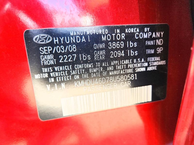 Auction sale of the 2008 Hyundai Elantra, vin: KMHDU46D78U580581, lot number: 56979396