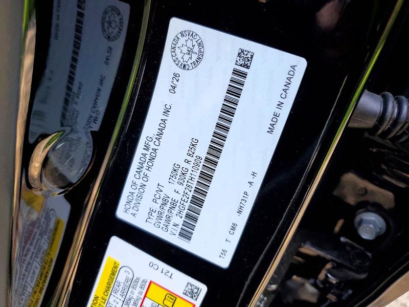 Aukcja sprzedaży 2026 Honda Civic, vin: 2HGFE2F28TH110909, numer aukcji: 53397326