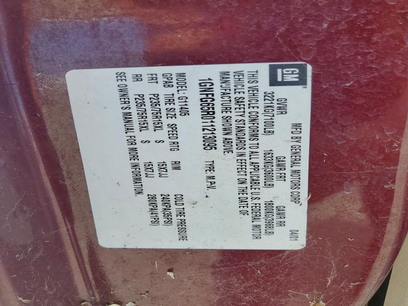 2001 Chevrolet Express მანქანა იყიდება აუქციონზე, vin: 1GNFG65R011213095, აუქციონის ნომერი: 57373496