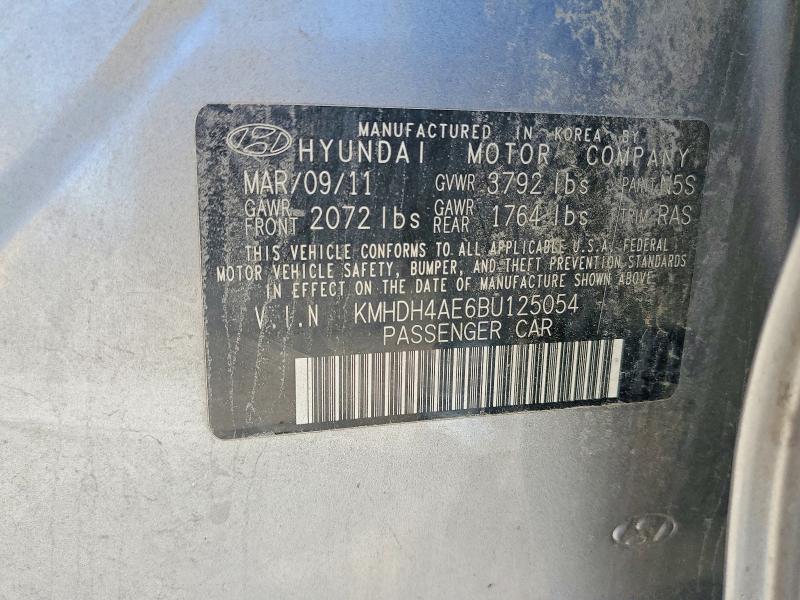 2011 Hyundai Elantra მანქანა იყიდება აუქციონზე, vin: KMHDH4AE6BU125054, აუქციონის ნომერი: 55859346