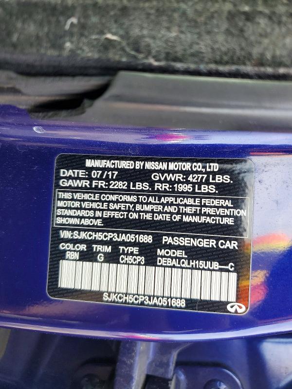 Aukcja sprzedaży 2018 Infiniti Qx30, vin: SJKCH5CP3JA051688, numer aukcji: 55879846