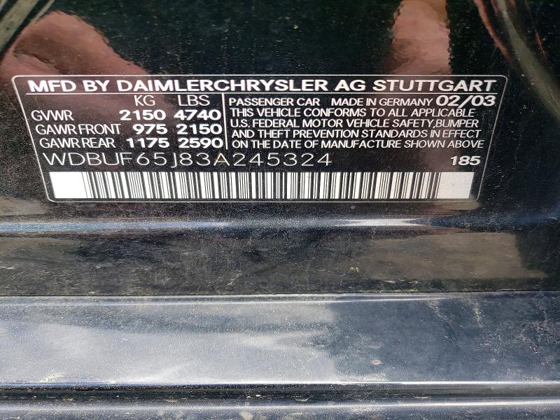 Продаж на аукціоні авто 2003 Mercedes-benz E, vin: WDBUF65J83A245324, номер лоту: 56769736